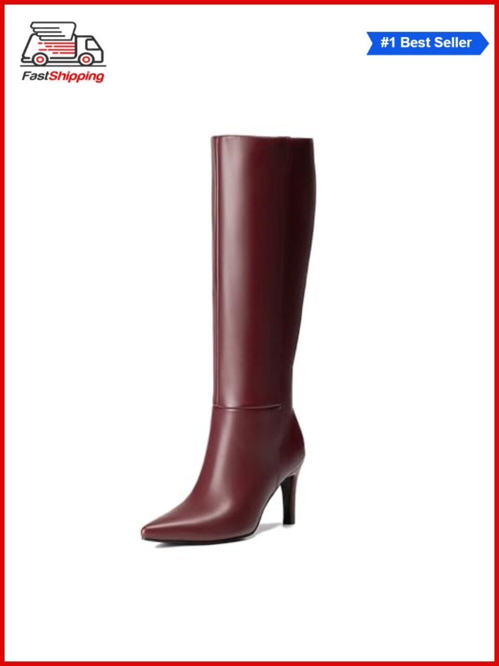 Knee High Boots Women Pointed Toe Stiletto Heel Side Zipper PU Leather Tall